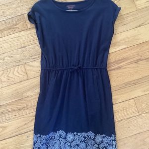 2/$20 Simple dress navy blue with floral print and pockets, NWOT